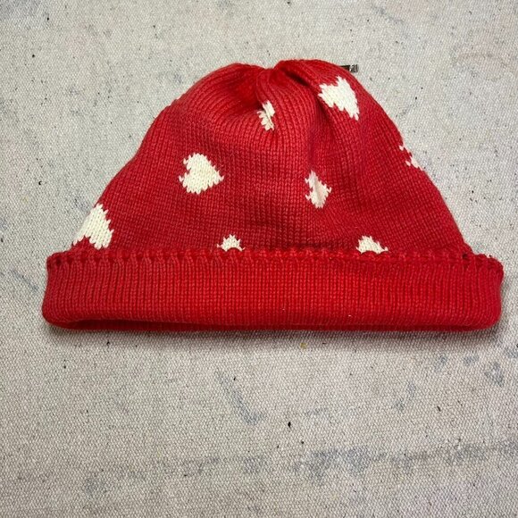 Vintage Obermeyer Unisex Red Hearts Knit Winter Outdoor Stocking Hat - Picture 1 of 4